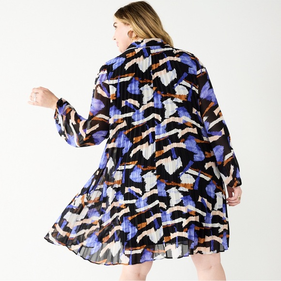 Plus Size Nine West Print Georgette Collar Pleated Dress Size 2X- Used - Picture 2 of 9
